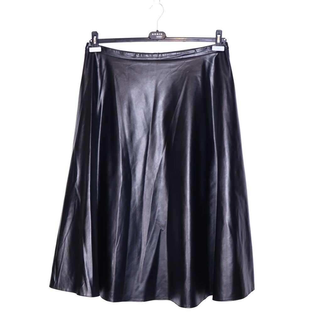 AKRIS PUNTO Faux Leather Circle Skirt Black High Waisted Midi Women's 16